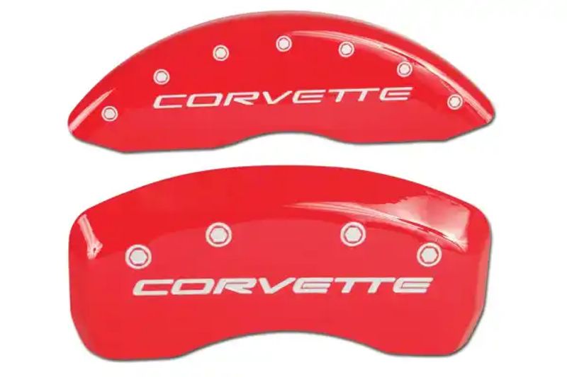 1997-2004 CORVETTE CALIPER COVERS - RED W/CORVETTE SCRIPT